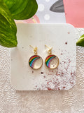Rainbow Eco-friendly Recycled Wood Gold Earrings