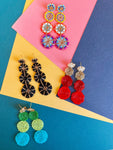 Hand beaded Colorful Dangly Earrings