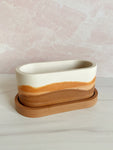 3 Inch Oval Stone Planter with Plate