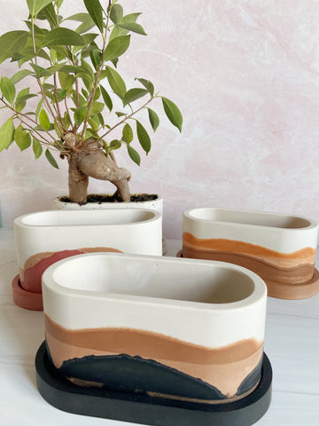 3 Inch Oval Stone Planter with Plate