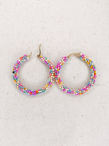 Hand beaded Round Colorful Dangly Earrings