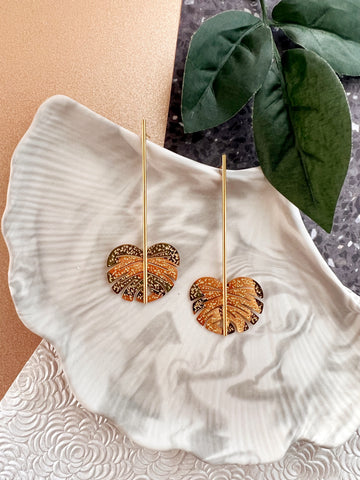 Gold Monstera Earrings