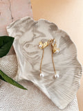 Gold Hearts Dangling Pearls Earrings lo