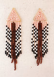 Long Beaded Ethnic Salmon Earrings